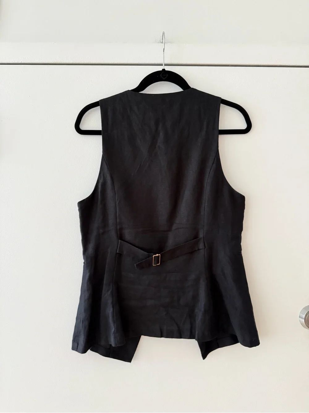 Reformation Aspen Linen Sleeveless Black Button-Front Vest
